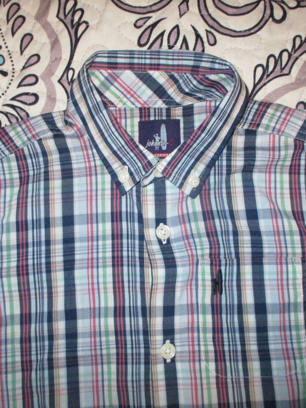 Johnnie-O button down shirt bamboo plaid size 5